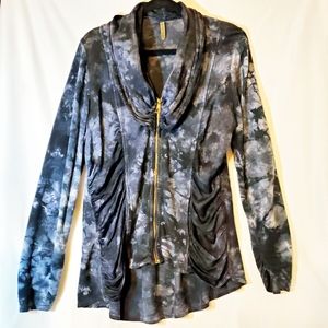 XCVI Lagenlook Style Tie Dye Hi-Lo Zip Jacket XL